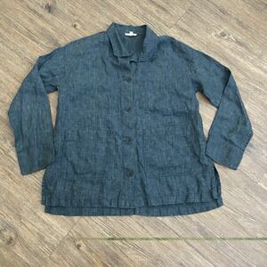 Eileen Fisher 100% Linen Button Up Shirt Jacket Pockets Oversized XXS